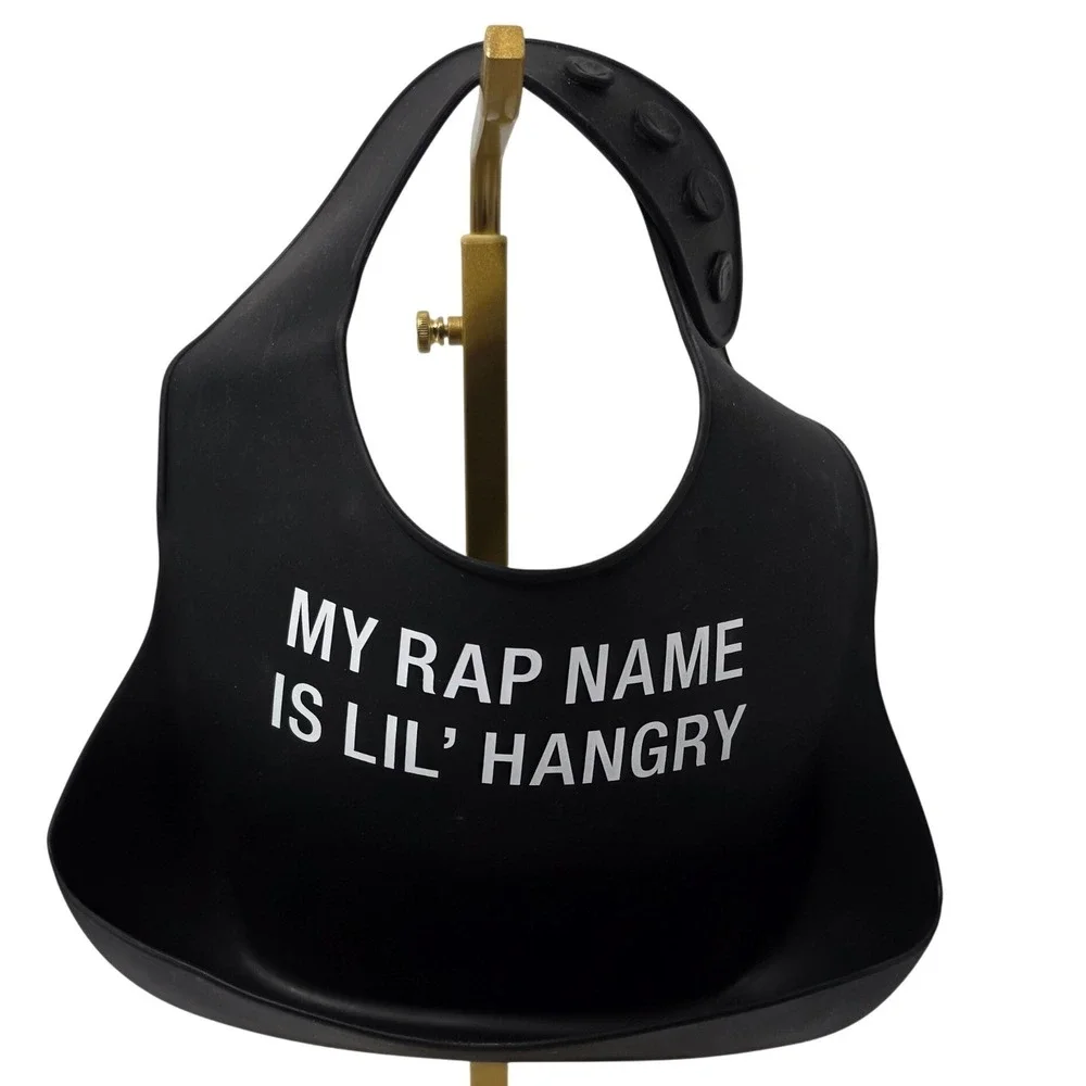 Black Silicone Baby Bib My Rap Name Is Lil Hangry Funny Graphic Crumb Catcher